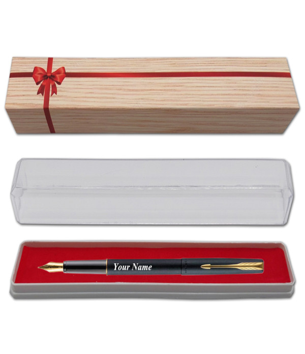 Parker Personalized FRONTIER MATTE BLACK FOUNTAIN PEN WITH Name on Pen with Gift Bag Customized For Men and Women | Teachers | Weddings | Corporate | Employee Gifting