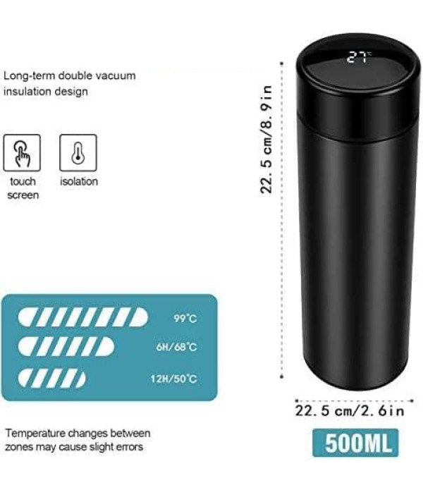 Customized name on Water Bottle with Temperature Display Keep Hot Or Cold (Matte Black, 18 oz) (500 ml)