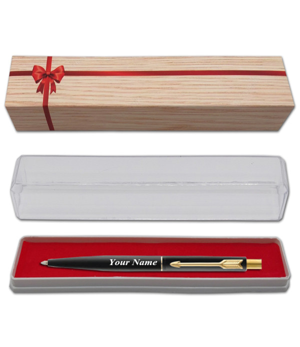 Parker Personalized  Classic Matte Black Ball Pen with Gold Plated ClipName on Pen with Gift Bag Customized For Men and Women | Teachers | Weddings | Corporate | Employee Gifting