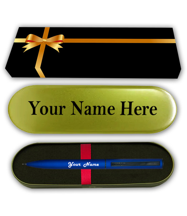 KlowAge Personalised Saint Navy Blue Ball Pen With Name On Metal Box and Name on pen Engraved | Customised Pen | Personalized Pen