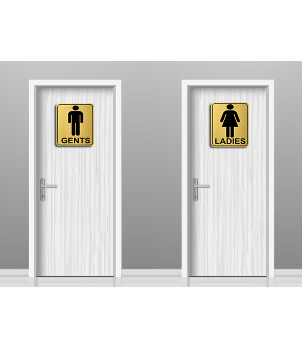 KlowAge Gents Ladies Toilet Self-Adhesive Golden Black High Grade Acrylic Sign Board for Business Shop Stores Cafes Shops Hospital School Office Hotel Restaurant Company Malls Bank Home