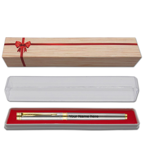 Parker Personalized FOLIO STAINLESS STEEL ROLLER BALL PEN WITH GOLD TRIM  Name on Pen with Gift Bag Customized For Men and Women | Teachers | Weddings | Corporate | Employee Gifting