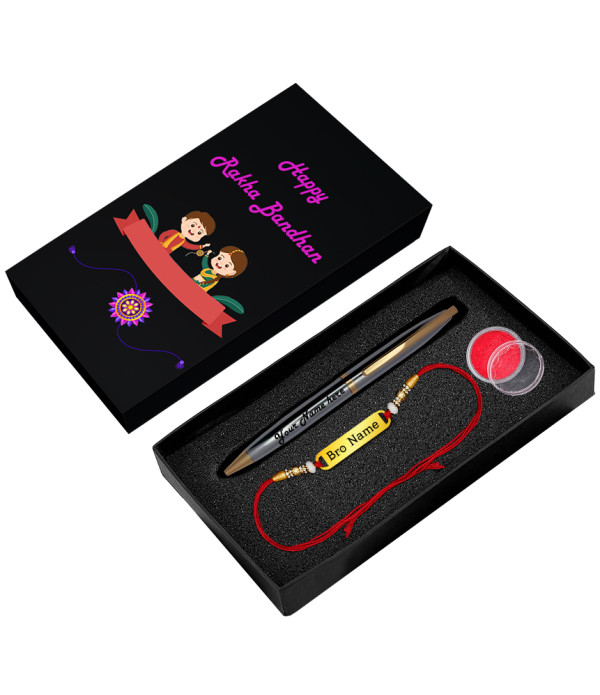 Name Rakhi Gift Box with  pen And Name on it. .Excellent Gift | Raksha Bandhan Gift | Premium Pen | Sister,Brother Gifting| Name on Pen