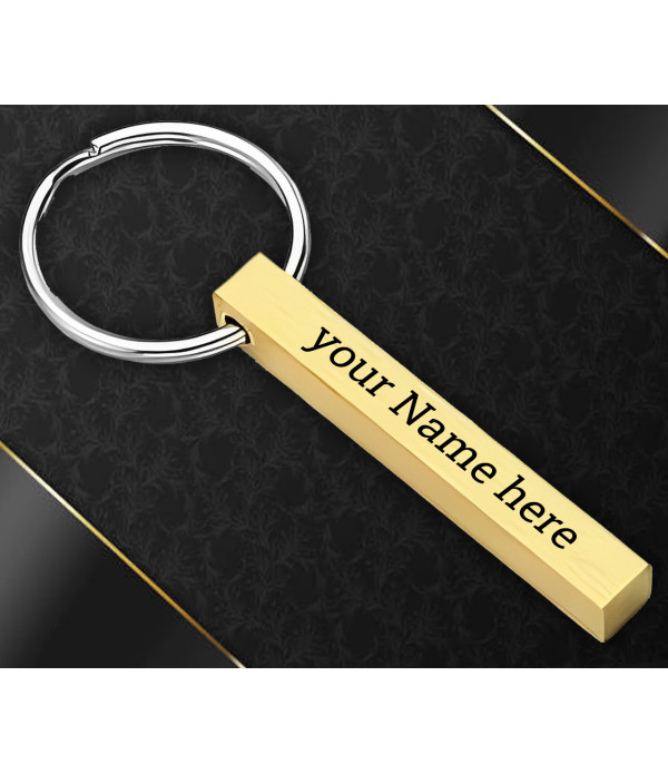 Personalised Metal Gold Bar Keychain Engraved Customized name on Keychain