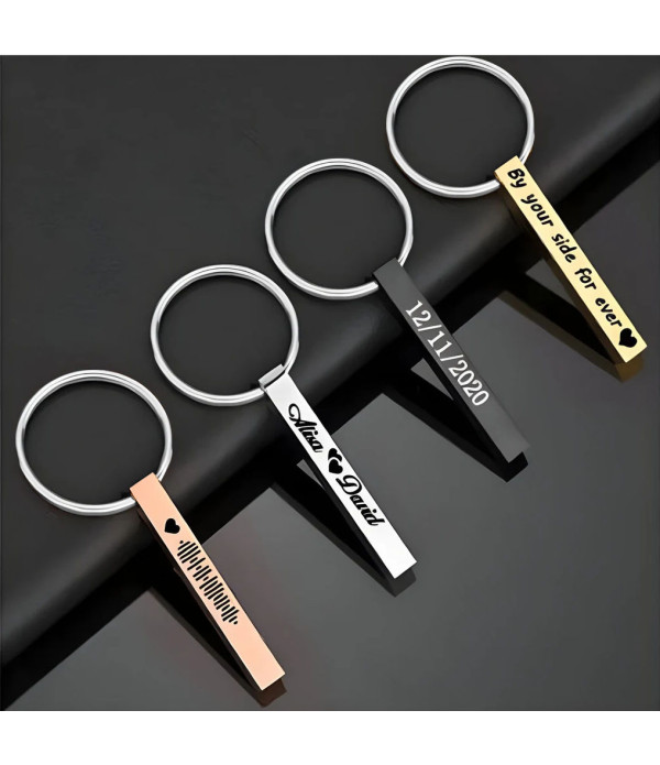 Personalised Metal Keychains, Black, Gold, Silver, Rose Gold,4 Side Keychain Engraved ( Any One Pics )