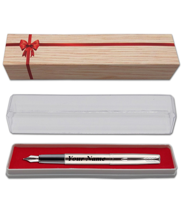 Parker Personalized Frontier Stainless Steel CT Fountain Pen with Name on Pen with Gift Bag Customized For Men and Women | Teachers | Weddings | Corporate | Employee Gifting