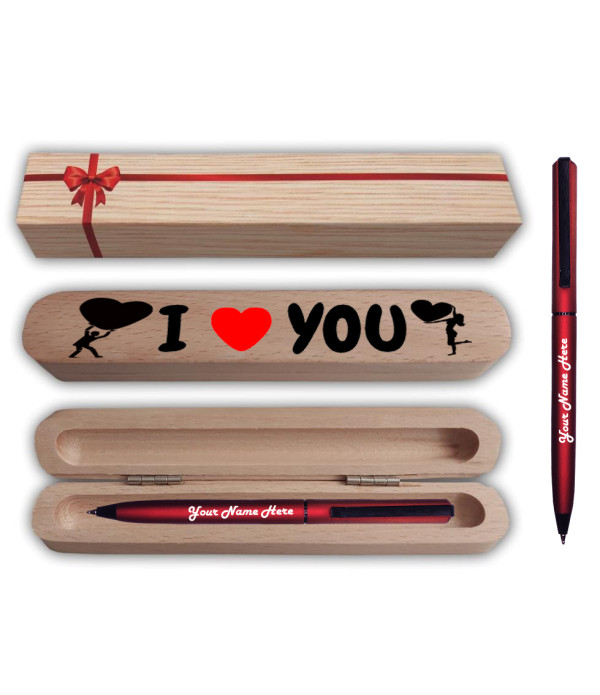 KlowAge Saint Maroon Slim Ball Pen with Name on Pen and I Love You Gift Box and Bag .Excellent Gift | valentine day Best Gift | Premium Pen | Lover Best Gifting