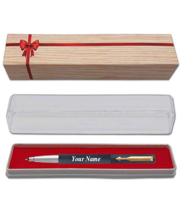 Parker Personalized  Vector Matte Black Gold Trim Roller Pen Name on Pen with Gift Bag Customized For Men and Women | Teachers | Weddings | Corporate | Employee Gifting