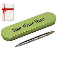 KlowAge Personalised Saint Stainless Steel Gold Trim Pen with Name on Metal Box and Name on Pen Name Engraved | customised Pen | Personalized Pen