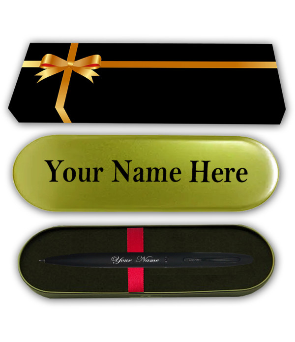 A KlowAge Personalised Saint Black Ball Pen With Name On Metal Box and Name on pen Engraved | Customised Pen | Personalized Pen