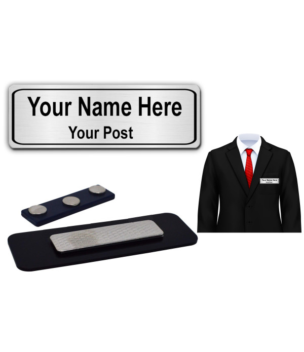 KlowAge Custom Engraved Magnetic Name Tag Badges– Personalized Identification 3 Inch x 2 Inches with Silver High Grade Acrylic | Name Plate for Suits,Shirt T-Shirt use in Business, School,office, hotel,restaurant