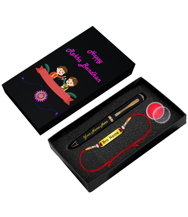 Name Rakhi Gift Box with  pen And Name on it. .Excellent Gift | Raksha Bandhan Gift | Premium Pen | Sister,Brother Gifting| Name on Pen