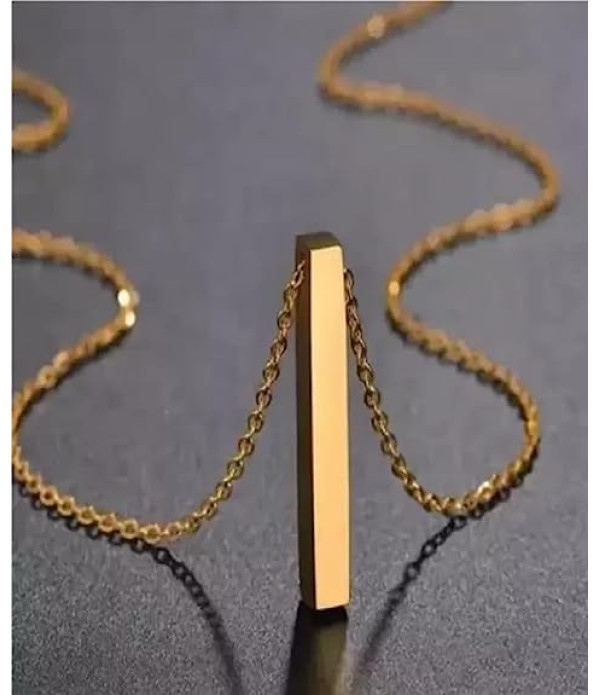 KlowAge Jewellery Gold 3D Cuboid Vertical Bar Locket Pendant Necklace Engraving Name 4 side on Pendal Customize Personalized etc to Birthday,Annivarsary,Valentineday,Friendship day