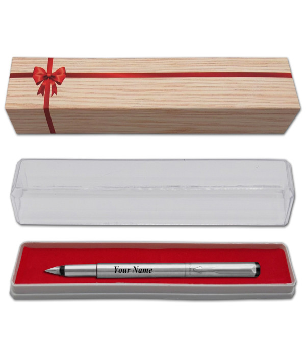 Parker Personalized VECTOR STAINLESS STEEL FOUNTAIN PEN WITH STAINLESS STEEL TRIM Name on Pen with Gift Bag Customized For Men and Women | Teachers | Weddings | Corporate | Employee Gifting