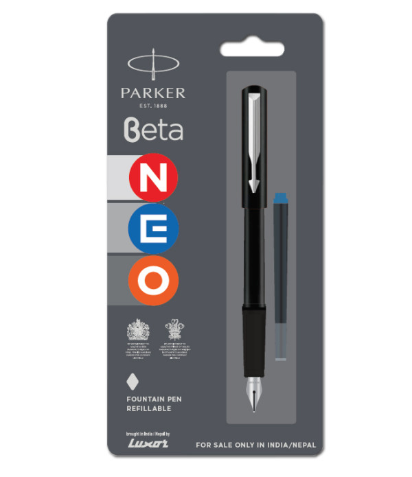 PARKER BETA NEO (Black) FOUNTAIN PEN WITH STAINLESS STEEL & Gift Bag