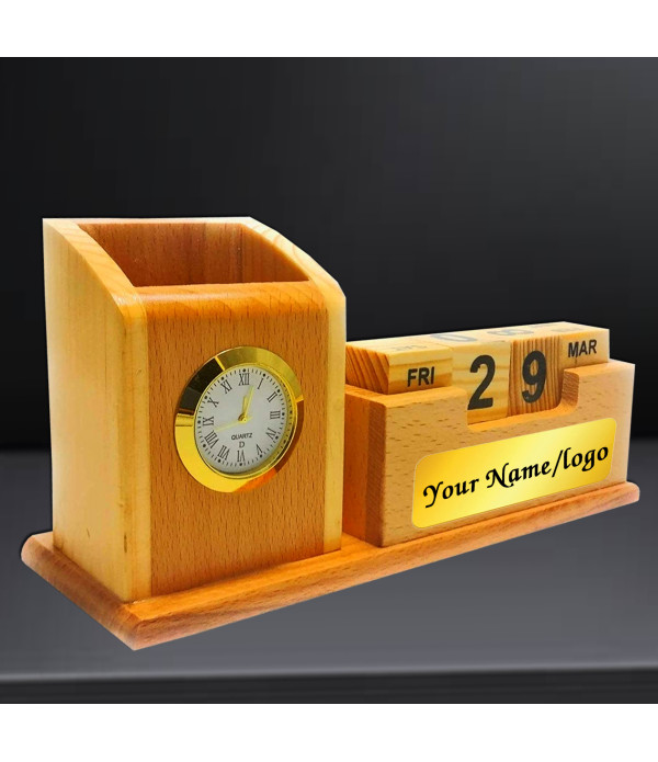 Best Wooden Pen Stand with Clock and Cal...