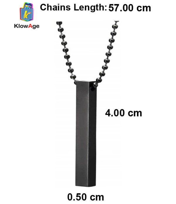 KlowAge Jewellery Matte Black 3D Cuboid Vertical Bar Locket Pendant Necklace Engraving Name 4 side on Pendal Customize Personalized etc to Birthday,Annivarsary,Valentineday,Friendship day