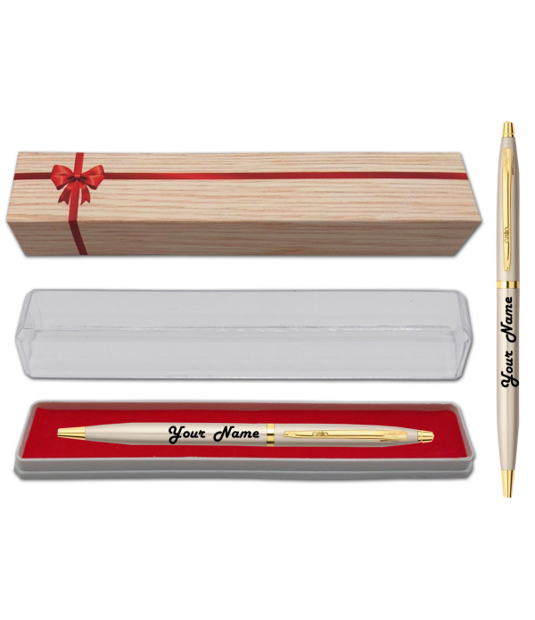 Cello Personalized Name on Pen Signature Creme Ivory Ball Pen with Gift Bag Customized For Men and Women | Teachers | Weddings | Corporate | Employee Gifting