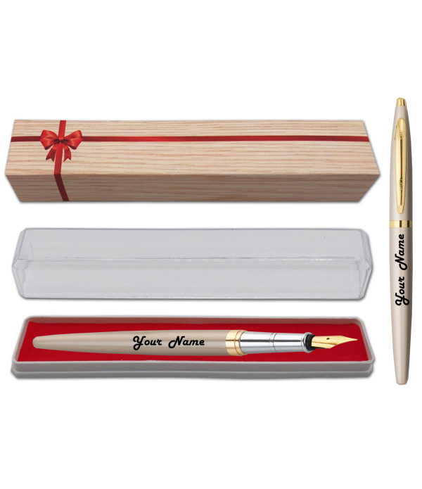 Cello Personalized Name on Pen Signature Creme Ivory Fountain Pen with Gift Bag Customized For Men and Women | Teachers | Weddings | Corporate | Employee Gifting