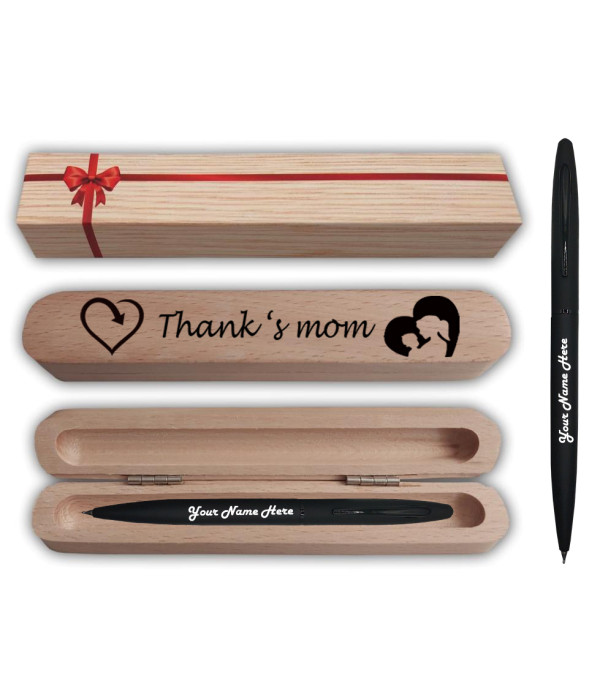 KlowAge Saint Black Ball Pen with Thank's Mom Gift Box and Bag .Excellent Gift | Brother day Best Gift | Premium Pen |Name on Pen