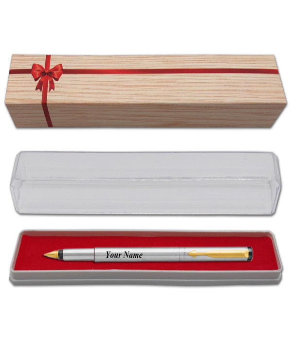 Parker Personalized  VECTOR STAINLESS STEEL FOUNTAIN PEN WITH Name on Pen with Gift Bag Customized For Men and Women | Teachers | Weddings | Corporate | Employee Gifting