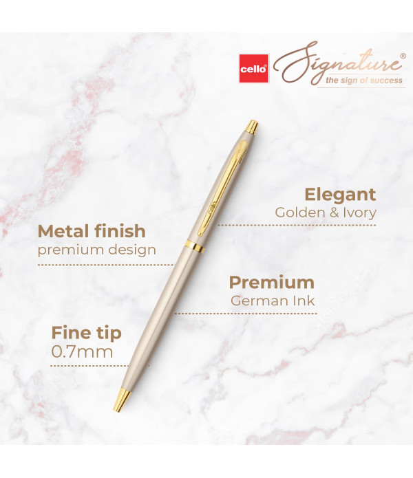 Cello Personalized Name on Pen Signature Creme Ivory Slim Ball Pen with Gift Bag Customized For Men and Women | Teachers | Weddings | Corporate | Employee Gifting