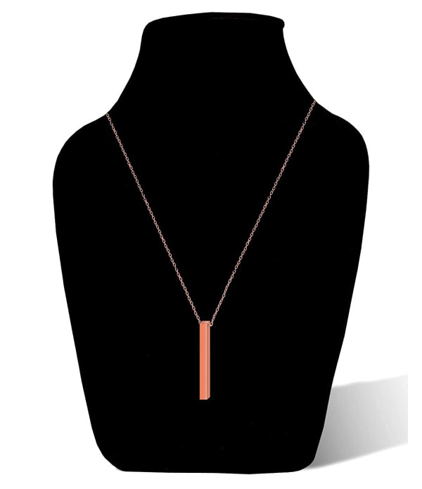 KlowAge Jewellery Rose Gold 3D Cuboid Vertical Bar Locket Pendant Necklace Engraving Name 4 side on Pendal Customize Personalized etc to Birthday,Annivarsary,Valentineday,Friendship day