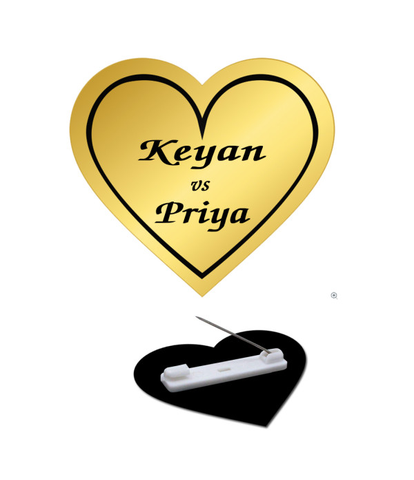 Custom Engraved Heart Shape Name Tag Badges–Golden Black High Grade Acrylic | Name Plate for Engagement,Marriage,Valentine Day,Couple,Love