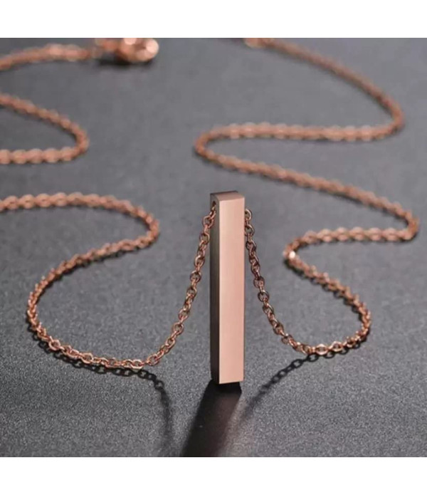 KlowAge Jewellery Rose Gold 3D Cuboid Vertical Bar Locket Pendant Necklace Engraving Name 4 side on Pendal Customize Personalized etc to Birthday,Annivarsary,Valentineday,Friendship day