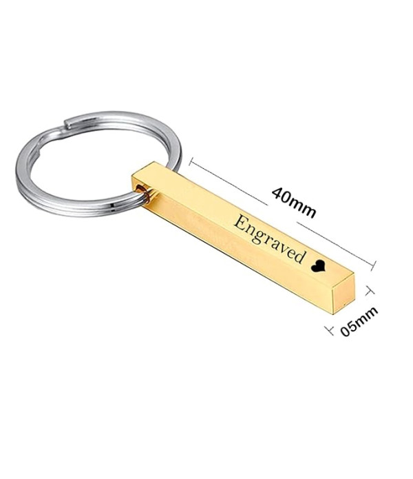 Personalised Metal Gold Bar Keychain Engraved Customized name on Keychain