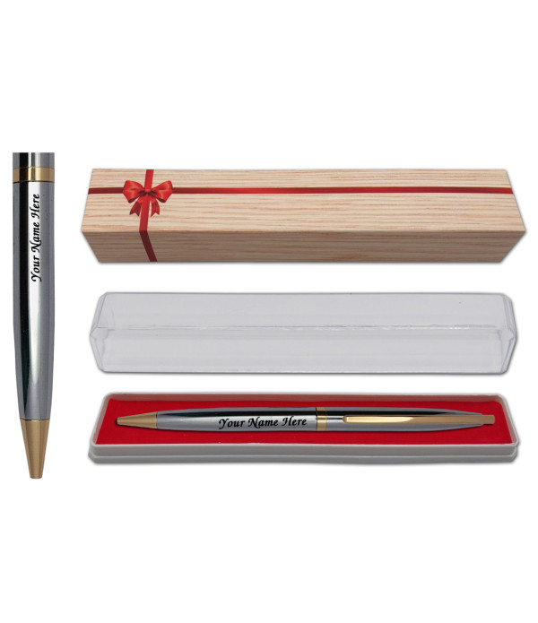 A KlowAge Saint Stainless Steel Gold Trim Customized Executive Pen Gifting Personalized Pen With Name Engraved Ballpoint Pen Gifting 