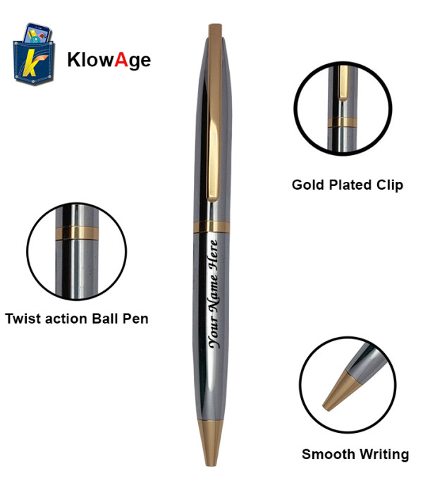 A KlowAge Saint Stainless Steel Gold Trim Customized Executive Pen Gifting Personalized Pen With Name Engraved Ballpoint Pen Gifting 