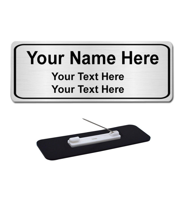 KlowAge Personalized/Customised Custom Engraved 3 Line Name Tag Badges – Personalized Identification with Pin,3 Inch x 1 Inches,Silver Black High Grade Acrylic | Name Plate Suits,shirt for Business