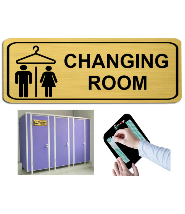 KlowAge Changing Room Self-Adhesive Golden Black High Grade Acrylic Sign Board for Business Shop Stores Cafes Shops Hospital School Office Hotel Restaurant Company Malls Bank Home