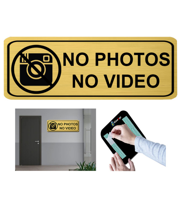 KlowAge No Photo No Video Self-Adhesive Silver Black High Grade Acrylic Sign Board for Business Shop Stores Cafes Shops Hospital School Office Hotel Restaurant Company Malls Bank Home