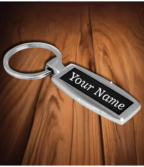 Personalized Metal Keychain with Custom Name Engraving, Silver and Black Colour