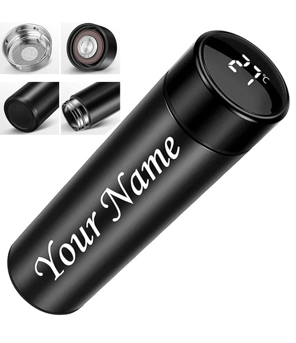 Customized name on Water Bottle with Temperature Display Keep Hot Or Cold (Matte Black, 18 oz) (500 ml)