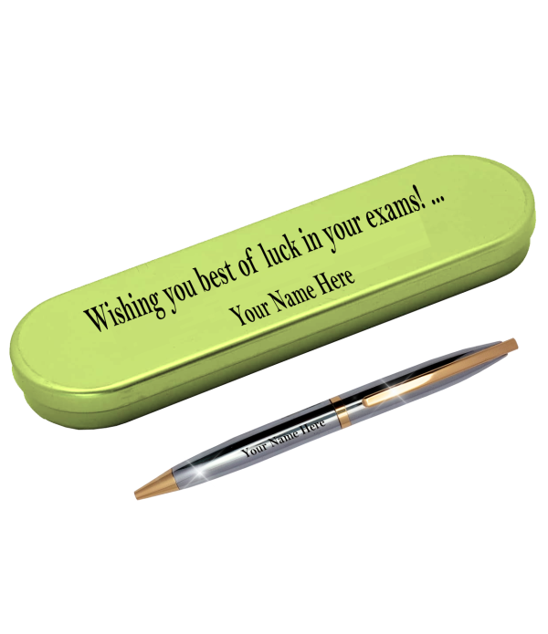 A Personalized Exam Good Luck Pen Set with Case, Custom Name Engraved Metal Ballpoint Pen