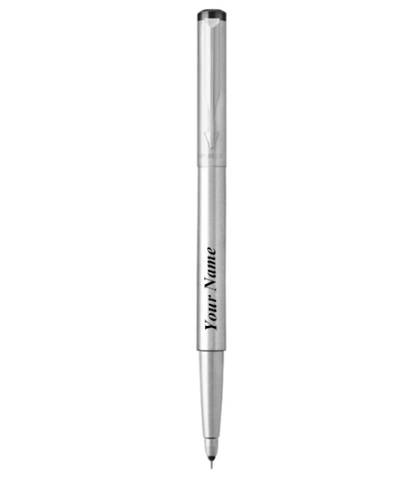 Parker Personalized  VECTOR STAINLESS STEEL ROLLER BALL PEN WITH STAINLESS STEEL TRIM Name on Pen with Gift Bag Customized For Men and Women | Teachers | Weddings | Corporate | Employee Gifting