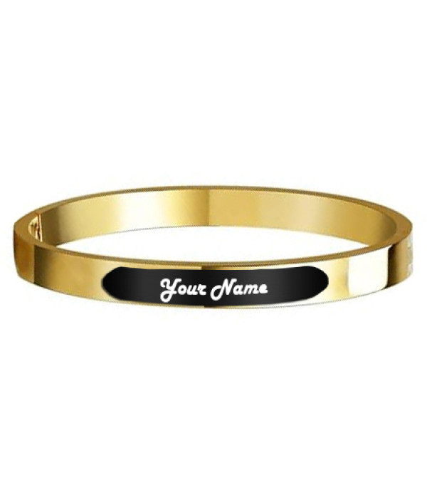 KlowAge Customised Stainless Steel unisex Gold Bracelets Kada with Personalized Engraved Your Name on Black Plate Kada Bracelets with bag for gift