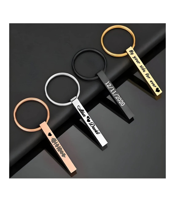 Personalised Metal Rose Gold Bar Keychain Engraved Customized name on Keychain