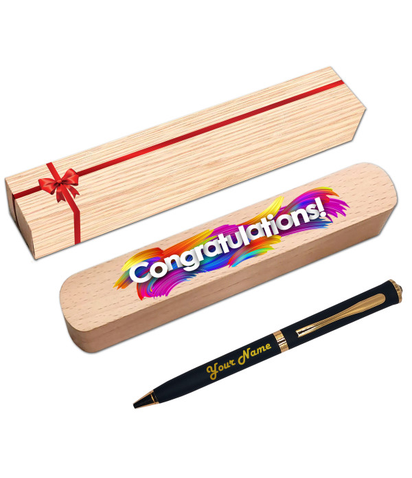 KlowAge Saint Matte Black Diamond Cap Ball Pen with Congratulations Gift Box and Bag .Excellent Gift | Corporate Best Gift | Premium Pen | Employee Gifting| Name on Pen