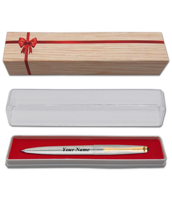 Parker Personalized Galaxy Stainless Steel Gold Trim Ball Pen Name on Pen with Gift Bag Customized For Men and Women | Teachers | Weddings | Corporate | Employee Gifting