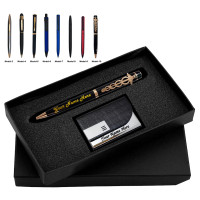 A Gift Set Engraved Your Name/Logo on Pen Personalized Pen Saint Matte Black Doctor Ball Pen With Card Holder with name/logo| 1 Pen + 1 Card Holder| Ink Color - Blue | Perfect For Employees | Unique Gifts For Entrepreneurs