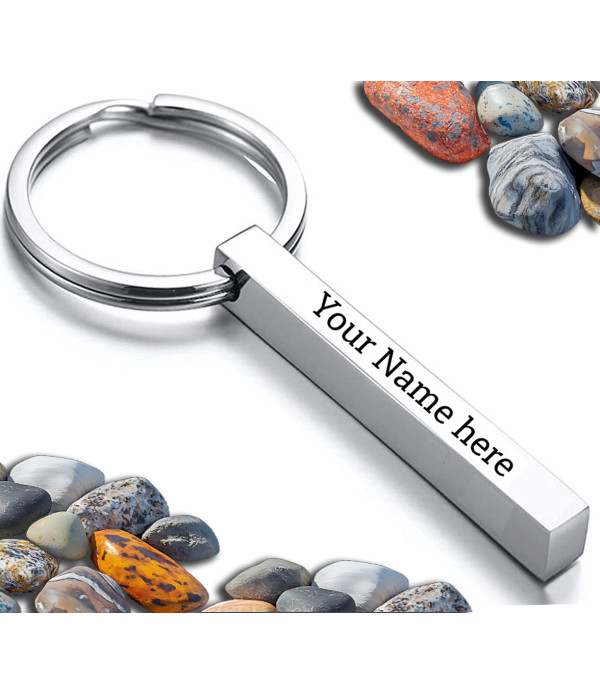 Personalised Metal Silver Bar Keychain E...