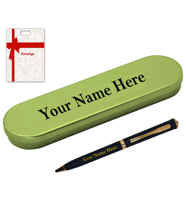 KlowAge Saint Diamond Matte Black Ball Pen With Name On Metal Box And Name on pen Engraved | Customised Pen | Personalized Pen