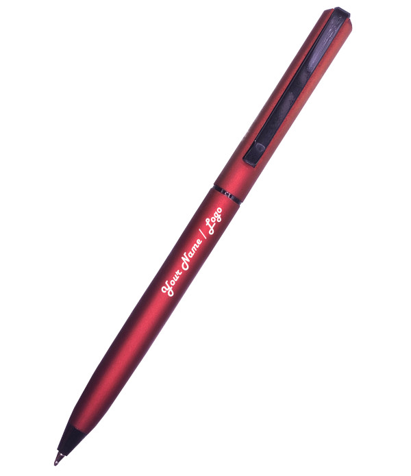 KlowAge Personalised Saint Maroon Slim Ball Pen With Name Logo On Metal Box And Name On Pen Engraved | Customised Pen | Personalized Pen