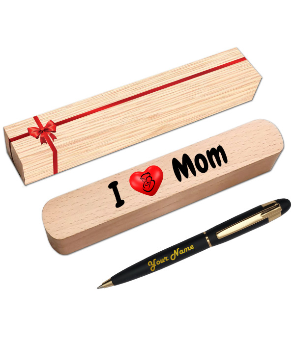 KlowAge Saint Matte Black Gold Trim Ball Pen with Love you Mom,Maa,Mother Gift Box and Bag .Excellent Gift | Mothers Day Best Gift | Premium Pen | Employee Gifting| Name on Pen