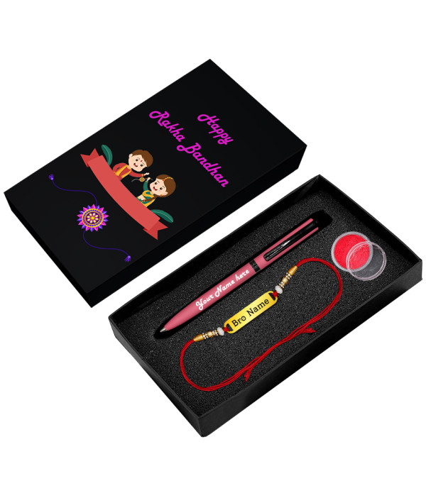 Name Rakhi Gift Box with  pen And Name on it. .Excellent Gift | Raksha Bandhan Gift | Premium Pen | Sister,Brother Gifting| Name on Pen