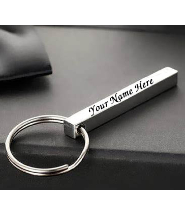 Personalised Metal Silver Bar Keychain Engraved Customized name on Keychain